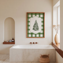 Load image into Gallery viewer, Vintage green gingham Christmas tree art print 13-228

