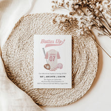 Load image into Gallery viewer, 0314 pink batter up birthday invitation template
