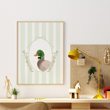 Load image into Gallery viewer, Watercolor whimsical green mallard duck art print 07-276
