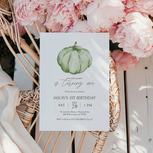 Load image into Gallery viewer, 0316 green pumpkin birthday invitation template
