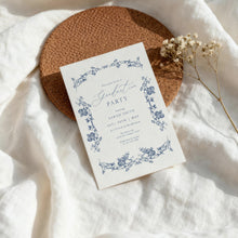 Load image into Gallery viewer, Blue Toile Graduation Invitation Photo Announcement Floral Minimal Party Invite Template 0808
