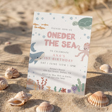 Load image into Gallery viewer, Pink Oneder the Sea Birthday Invitation Editable Pink Summer Pool Party 1st Birthday Invite 0339
