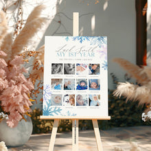 Load image into Gallery viewer, 0319 Blue Snowflakes Winter Onederland Milestone Sign Template - Editable 12-Month Growth Chart Digital Download
