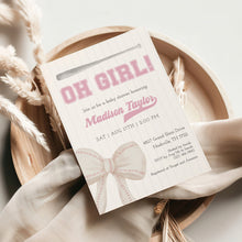 Load image into Gallery viewer, Corjl editable pink oh girl baseball baby shower invitation template 2016

