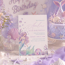 Load image into Gallery viewer, Mermaid Princess Birthday Invitation Under the Sea Watercolor Girl Template 0340
