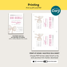 Load image into Gallery viewer, Corjl editable pink oh girl baseball baby shower invitation template 2016
