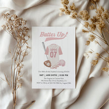 Load image into Gallery viewer, 0314 pink batter up birthday invitation template
