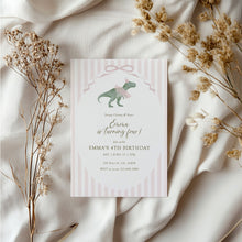 Load image into Gallery viewer, 0323 Pink tutu t-rex birthday invitation, girls&#39; birthday party, editable template, digital download
