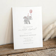 Load image into Gallery viewer, Pink Elephant Girl 1st Birthday Invite, Editable Digital Download Template 0324
