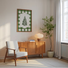 Load image into Gallery viewer, Vintage green gingham Christmas tree art print 13-228
