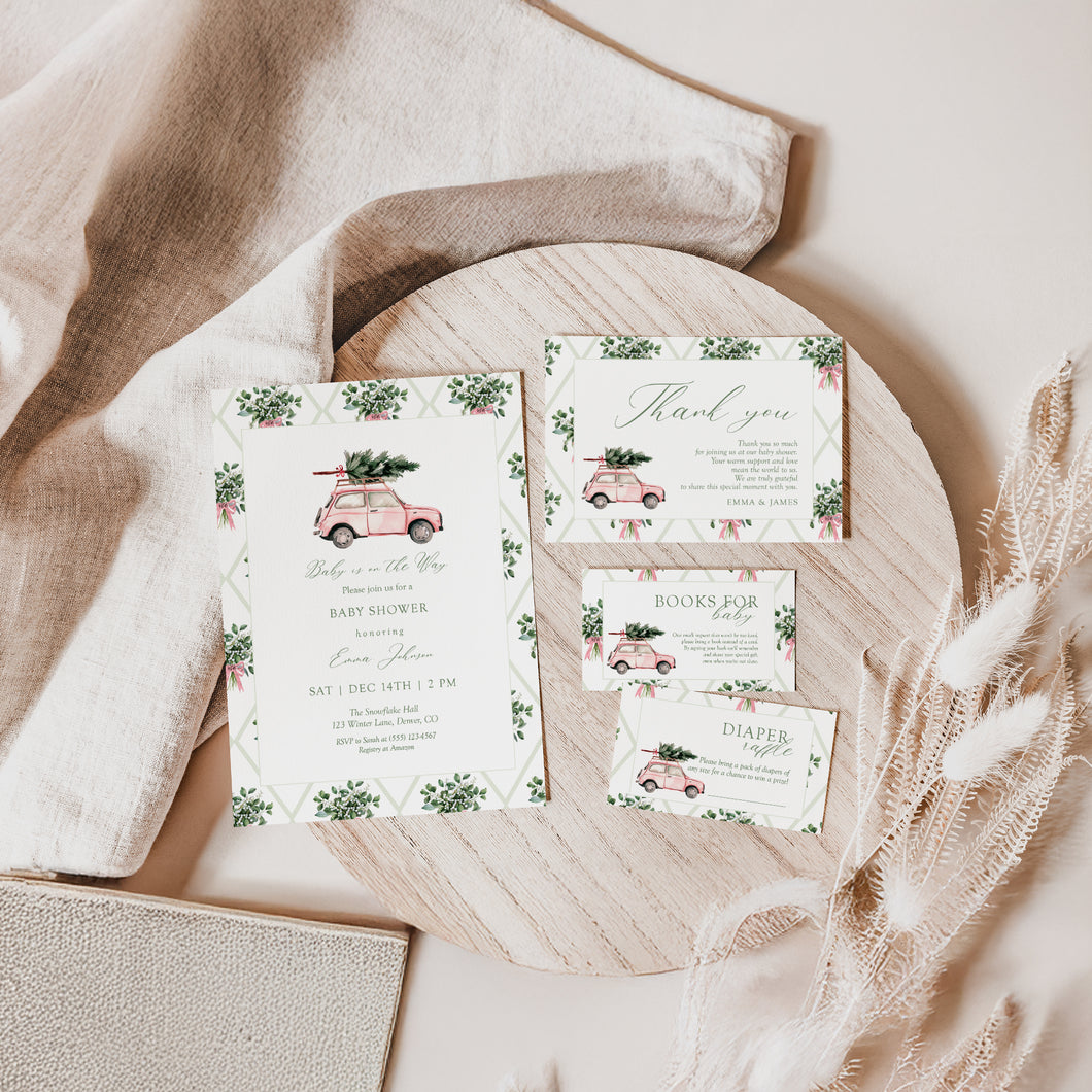 Winter Baby Shower Invitation Set, Christmas Baby Shower Mini Bundle Printable, Holiday Baby Shower Invite Diaper Raffle Books for Baby 2024