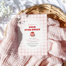 Load image into Gallery viewer, 0326 Pink Gingham Strawberry Forever Sweet Invite, Editable Girl 4th Birthday Template, Digital Download

