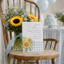Load image into Gallery viewer, Blue Gingham Sunflower Baby Shower Invitation Template | Corjl Boy Invite 2046
