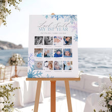 Load image into Gallery viewer, 0319 Blue Snowflakes Winter Onederland Milestone Sign Template - Editable 12-Month Growth Chart Digital Download
