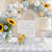 Load image into Gallery viewer, Blue Gingham Sunflower Baby Shower Invitation Template | Corjl Boy Invite 2046
