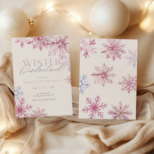Load image into Gallery viewer, 0319 Pink Winter ONE-derland 1st Birthday Invitation, Pink Snowflake Girl Winter Wonderland Invite
