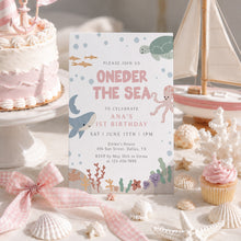 Load image into Gallery viewer, Pink Oneder the Sea Birthday Invitation Editable Pink Summer Pool Party 1st Birthday Invite 0339

