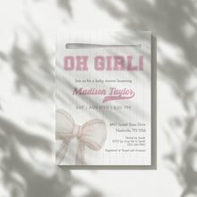 Load image into Gallery viewer, Corjl editable pink oh girl baseball baby shower invitation template 2016
