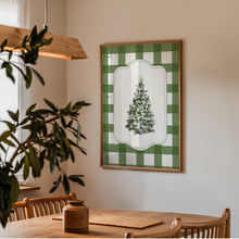 Load image into Gallery viewer, Vintage green gingham Christmas tree art print 13-228
