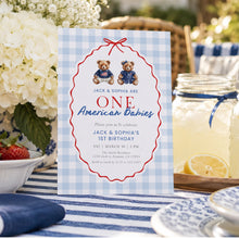 Load image into Gallery viewer, All American Twin 1st Birthday Invitation, 4th of July Patriotic Summer Party Template 0341
