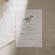 Load image into Gallery viewer, 0323 Pink tutu t-rex birthday invitation, girls&#39; birthday party, editable template, digital download
