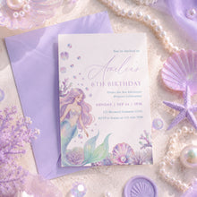 Load image into Gallery viewer, Mermaid Princess Birthday Invitation Under the Sea Watercolor Girl Template 0340
