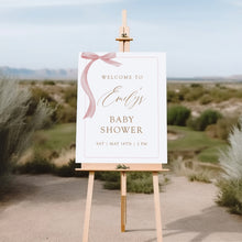Load image into Gallery viewer, 2031 Coquette Pink Bow Baby Shower Welcome Sign, Editable template, Digital Download
