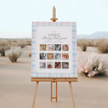 Load image into Gallery viewer, Bearly First Birthday Twins Milestone Board, Pink &amp; Blue Plaid 12 Monthly Photos, Digital Download 0327
