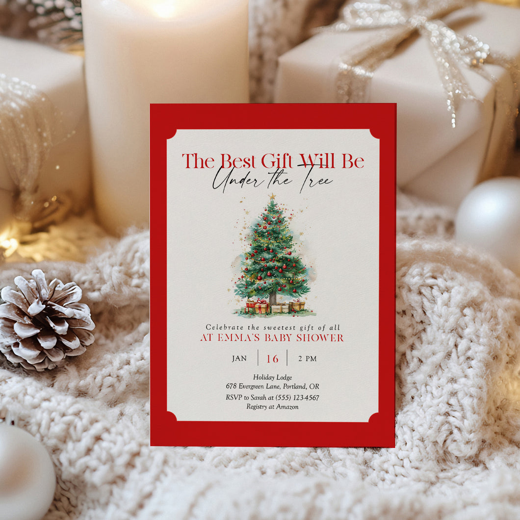 2024 Winter Christmas best gift Christmas tree baby shower invitation template