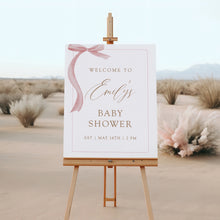 Load image into Gallery viewer, 2031 Coquette Pink Bow Baby Shower Welcome Sign, Editable template, Digital Download
