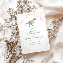 Load image into Gallery viewer, 0323 Pink tutu t-rex birthday invitation, girls&#39; birthday party, editable template, digital download
