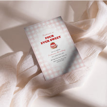 Load image into Gallery viewer, 0326 Pink Gingham Strawberry Forever Sweet Invite, Editable Girl 4th Birthday Template, Digital Download
