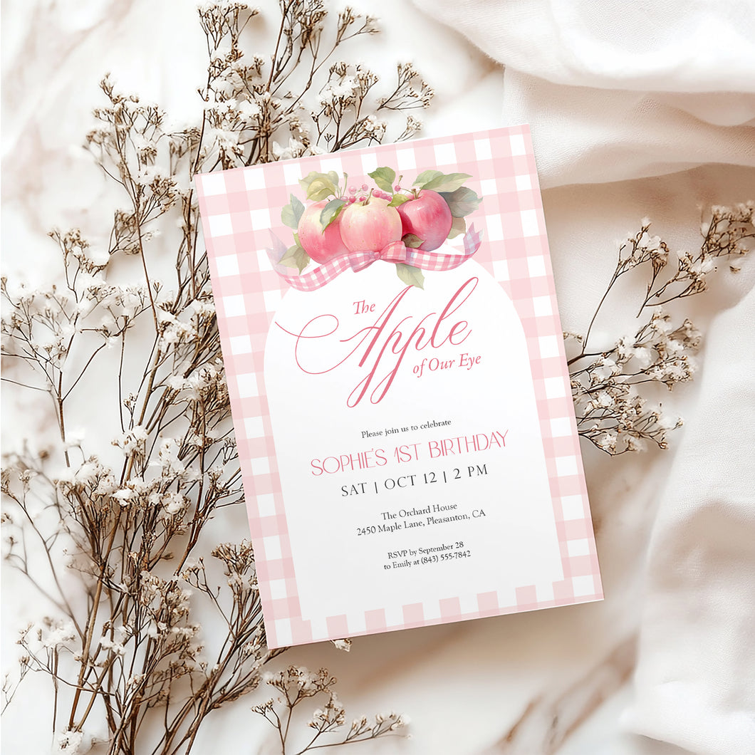 0317 pink apple birthday invitation
