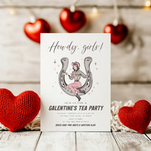 Load image into Gallery viewer, 08012 Galentines Cowgirl Western Pink Girls Tea Party Editable Template, Digital Download
