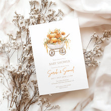 Load image into Gallery viewer, 2025 pumpkin carrier fall baby shower invitation template
