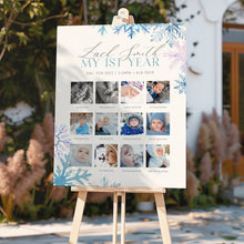 Load image into Gallery viewer, 0319 Blue Snowflakes Winter Onederland Milestone Sign Template - Editable 12-Month Growth Chart Digital Download
