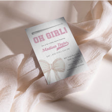 Load image into Gallery viewer, Corjl editable pink oh girl baseball baby shower invitation template 2016
