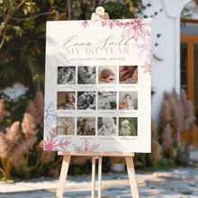 Load image into Gallery viewer, 0319 Pink Snowflakes Winter Onederland Milestone Sign Template - Editable 12-Month Growth Chart Digital Download
