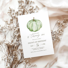 Load image into Gallery viewer, 0316 green pumpkin birthday invitation template
