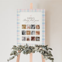 Load image into Gallery viewer, Bearly First Birthday Twins Milestone Board, Pink &amp; Blue Plaid 12 Monthly Photos, Digital Download 0327
