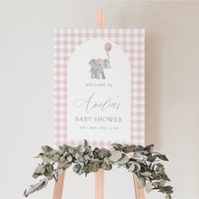 Load image into Gallery viewer, 2031 Pink Elephant Girls baby shower welcome sign template, digital download
