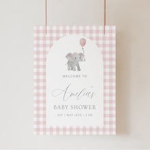 Load image into Gallery viewer, 2031 Pink Elephant Girls baby shower welcome sign template, digital download
