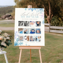 Load image into Gallery viewer, 0319 Blue Snowflakes Winter Onederland Milestone Sign Template - Editable 12-Month Growth Chart Digital Download
