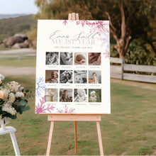 Load image into Gallery viewer, 0319 Pink Snowflakes Winter Onederland Milestone Sign Template - Editable 12-Month Growth Chart Digital Download
