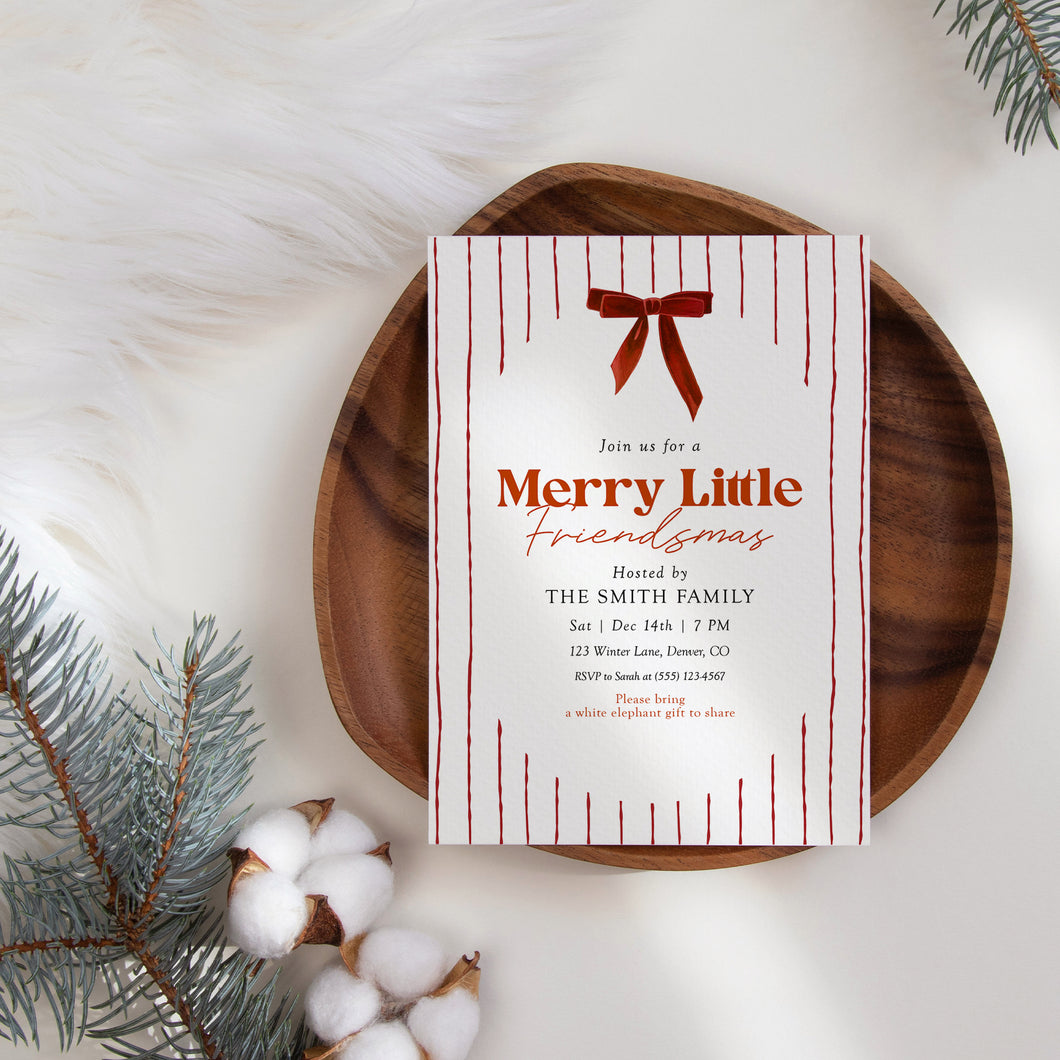 2033 Merry Little Friendsmas Party Invite, Editable Christmas Holiday Template, Digital Download
