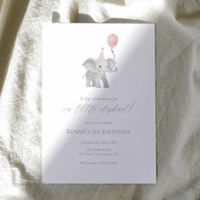 Load image into Gallery viewer, Pink Elephant Girl 1st Birthday Invite, Editable Digital Download Template 0324
