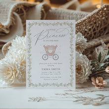 Load image into Gallery viewer, Little Princess Baby Shower Invitation Pink Carriage Floral Invite Editable Corjl 2042

