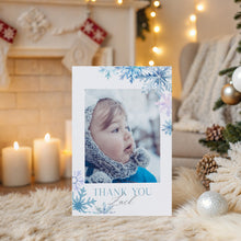 Load image into Gallery viewer, 0319 Editable Blue Snow Flakes Winter Onederland Photo Thank You Card Template - Digital Download
