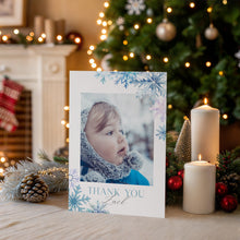 Load image into Gallery viewer, 0319 Editable Blue Snow Flakes Winter Onederland Photo Thank You Card Template - Digital Download
