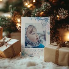 Load image into Gallery viewer, 0319 Editable Blue Snow Flakes Winter Onederland Photo Thank You Card Template - Digital Download
